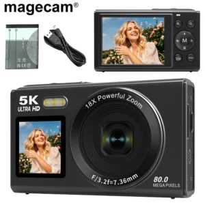 Magecam Digital Camera 5K 80MP 18X Digital Zoom Dual IPS Screen Camera WIFI Cam Vintage Vlog Video Recorder for Photography