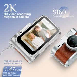 Digital Camera Newly Upgraded 1.47 Inch Keychain Camera with Screen 2K Resolution Portable Mini Retro Camera with Flash