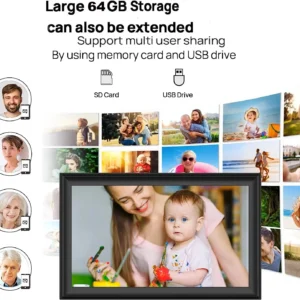 15.6 inch built in 32GB/ 64GB WiFi Large touch ips digital photo frame 1920*1080 WiFi Smart Frame Share Photos Videos via frameo