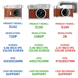 MINI CAMERA Series S142 S150 S160 Retro Digital Camera with 720P 1080P 2K Resolution Portable Ornament Cameras