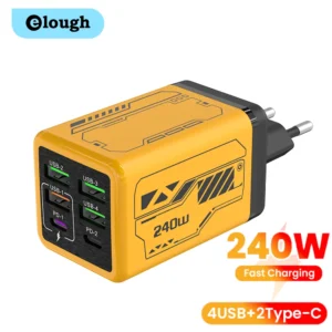 240W 6 Ports 4USB+2Type C Super Fast Charging Mobile Phone Charger USB3.0 PD3.0 EU/UK/US Charger For Iphone 17 16 Samsung POCO