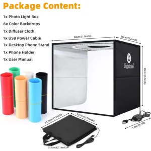Lightdow Photo Studio Light Box Kit 12"x12"（30x30x30cm） with 120pcs LEDs 6 Backdrops for Photography Portable Dimmable Versatile