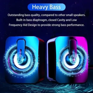 USB Wired Computer Speakers with LED Light, HiFi Stereo PC Sound Box with Microphone, Clear Sound for Desktop